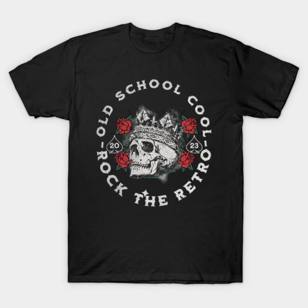 Old School Cool Rock The Retro Queen Skull And Rose Halloween Tshirt